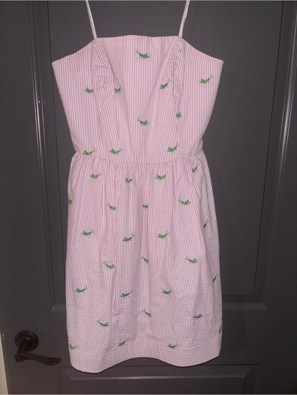 Lilly Pulitzer Pink Seersucker Spaghetti Strap Dress with Green Embroidery - Picture 1 of 2